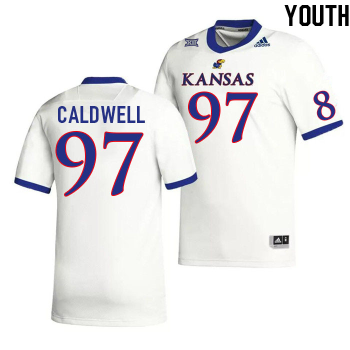 Youth #97 Kenean Caldwell Kansas Jayhawks College Football Jerseys Stitched Sale-White - Click Image to Close